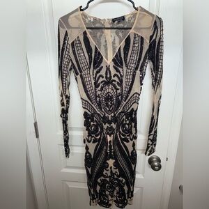 Fashion Nova Black Sequin Mesh Dress